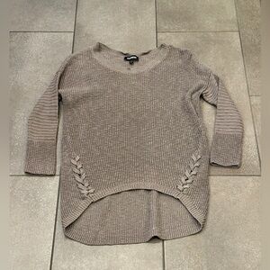 Express S Brownish Green Crew Neck Sweater Crisscross Stitch Detail